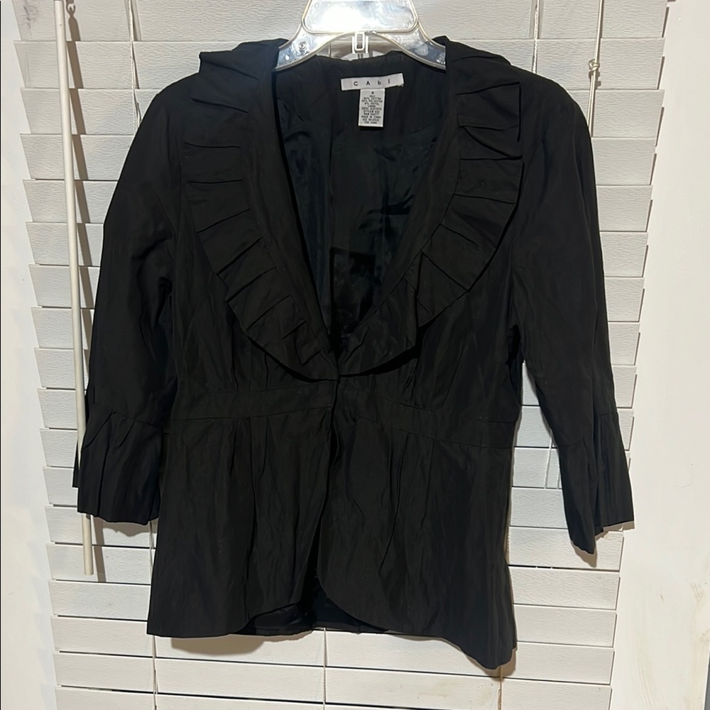 Cabi Black Blazer with Ruffled Collar